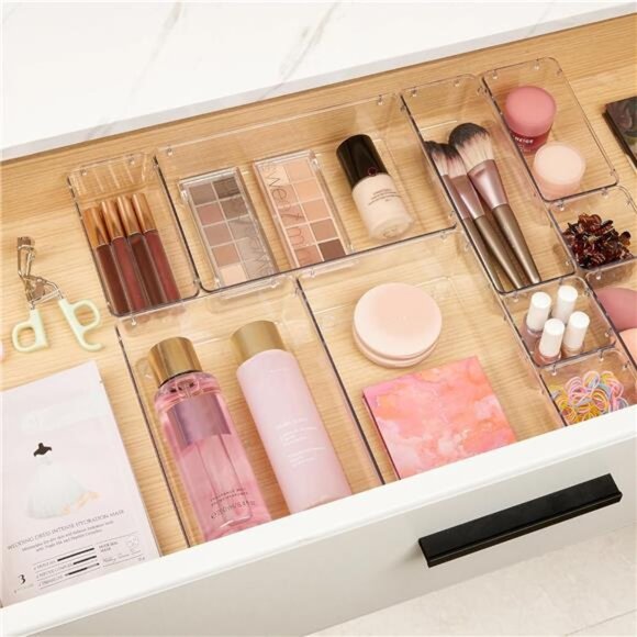 Clear Makeup Drawer Organizer Bins Vanity Storage Trays Plastic Stackable 10pcs - Picture 4 of 7